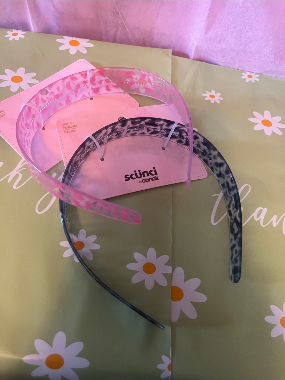 Scünci Kids Leopard Gray & Pink Clear Headband Set